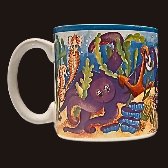 New Looks Other - Coffee Mug White Multi Art Aquatic Ocean Life Fish Sea Animal Colorful Cup